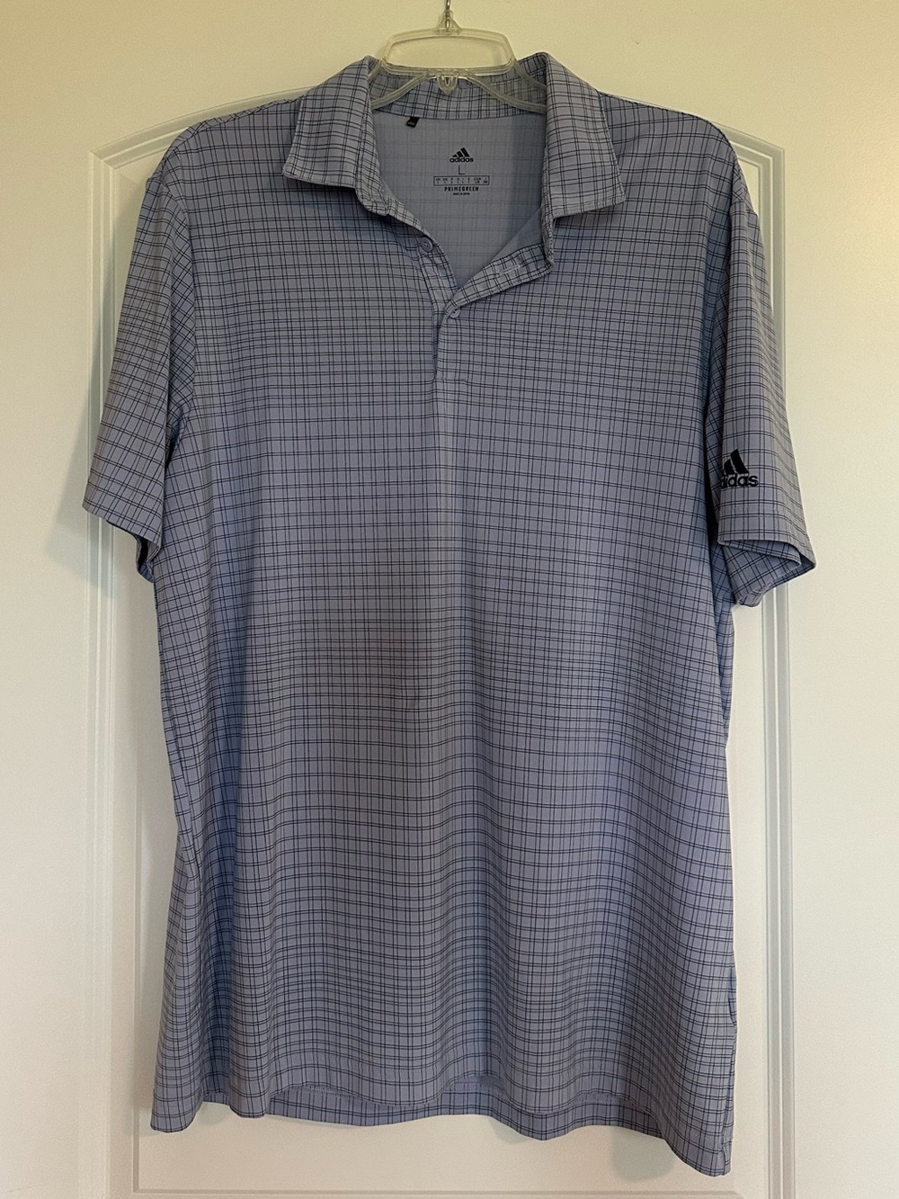 adidas Light Blue Checked Men’s Golf Polo